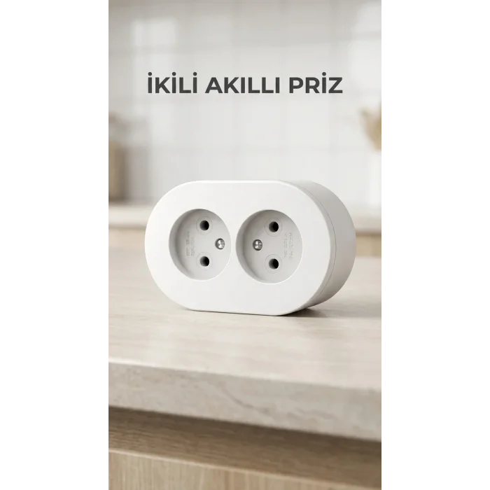 Beyaz Renk Çift Girişli Sıva Üstü Topraklı Duvar Prizi