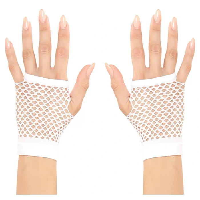 Beyaz Renk Kısa Boy Fileli Örgü Eldiven (5047)