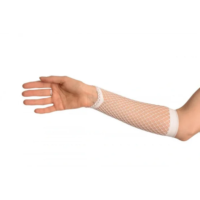 Beyaz Renk Parmak Arası File Örgü Eldiven 26 cm (5047)