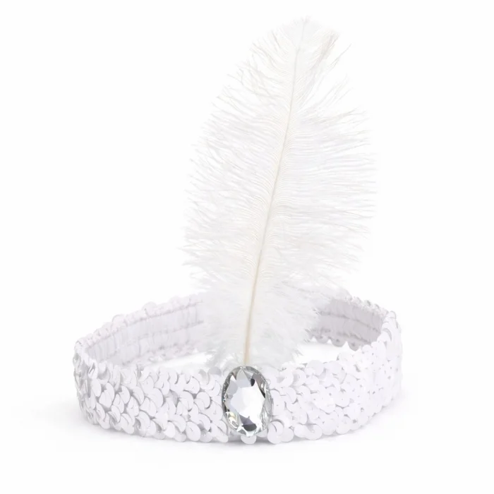 Beyaz Tüylü Retro Çarliston Saç Bandı - 70-80-90’lar Parti Tacı