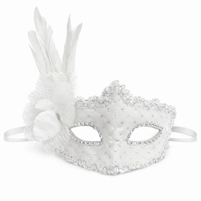 Beyaz Tüylü Venedik Lüks Balo Maskesi