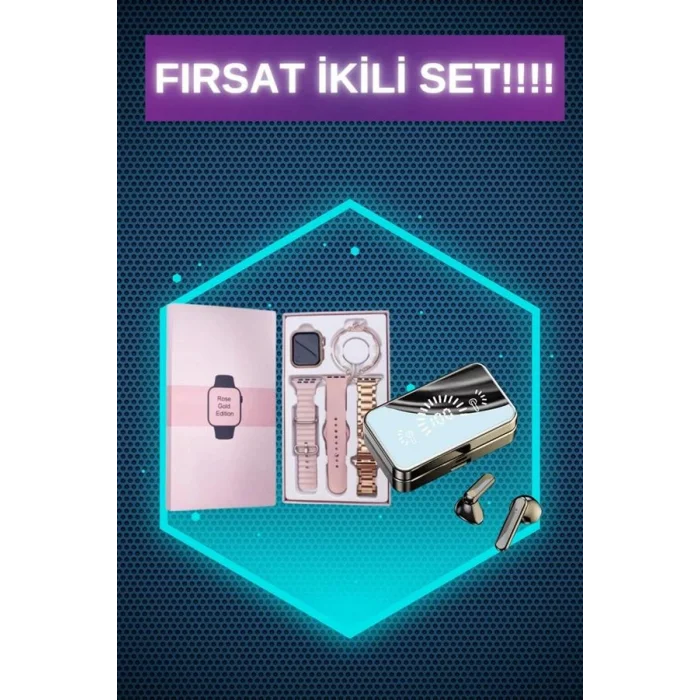 Bileklikli Amoled Ekran Akıllı Saat ve Dijital Göstergeli Kablosuz Bluetooth Kulaklık ANC/ ENC
