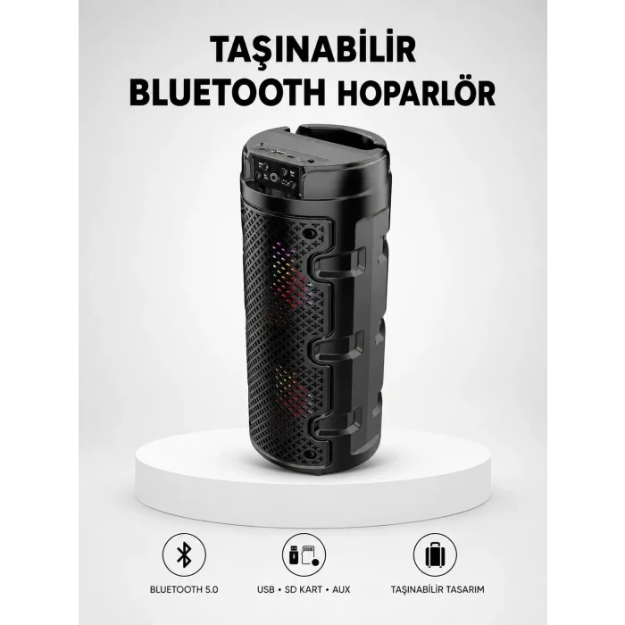 Bluetooth 5.0 Kablosuz Hoparlör Çift Sürücülü Yüksek Ses Kalitesi Kompakt Tasarım