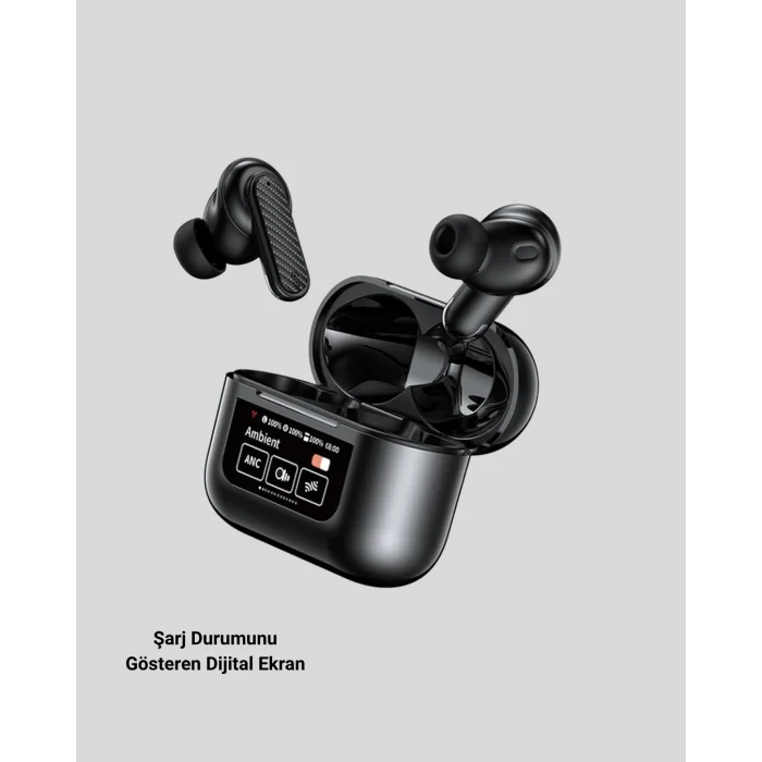 Bluetooth 5.3 ANC Kablosuz Kulaklık – Dokunmatik Kontrol, Dijital Ekran ve Uzun Pil Ömrü