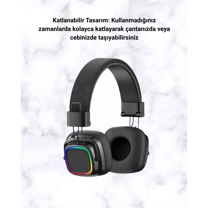 Bluetooth 5.3 Rainbow Işıklı Kulak Üstü Kablosuz Kulaklık Yeni Nesil