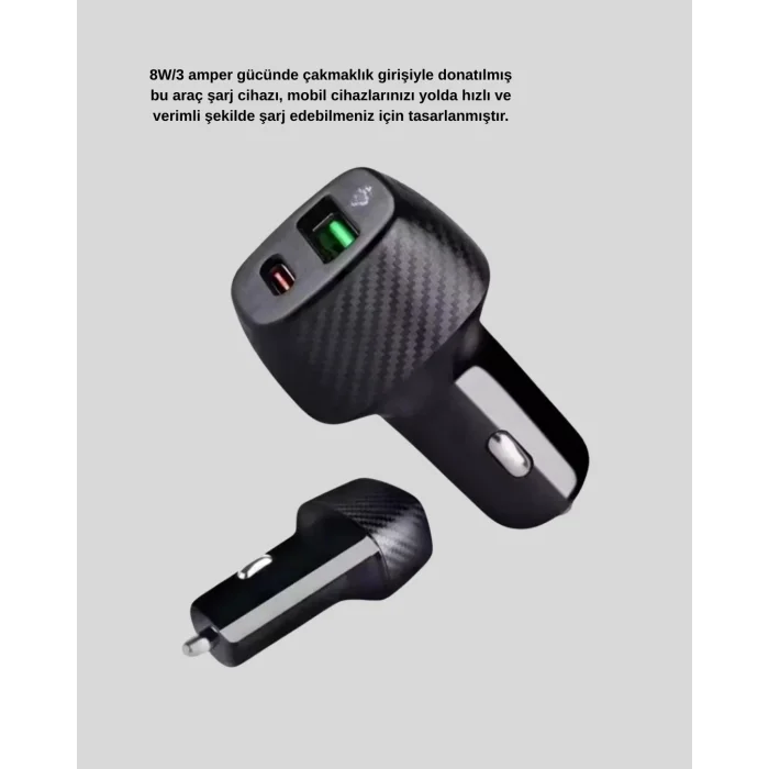 Bluetooth AUX Çevirici ve PD Destekli Araç Şarj Cihazı 2’li Set