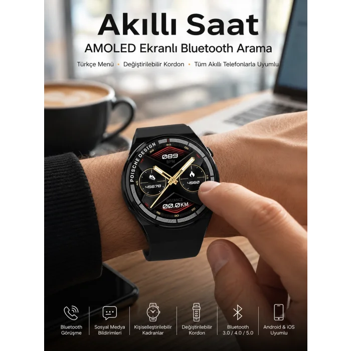Bluetooth Bağlantılı Akıllı Saat Tüm Telefonlara Uyumlu Değiştirilebilir Kordon