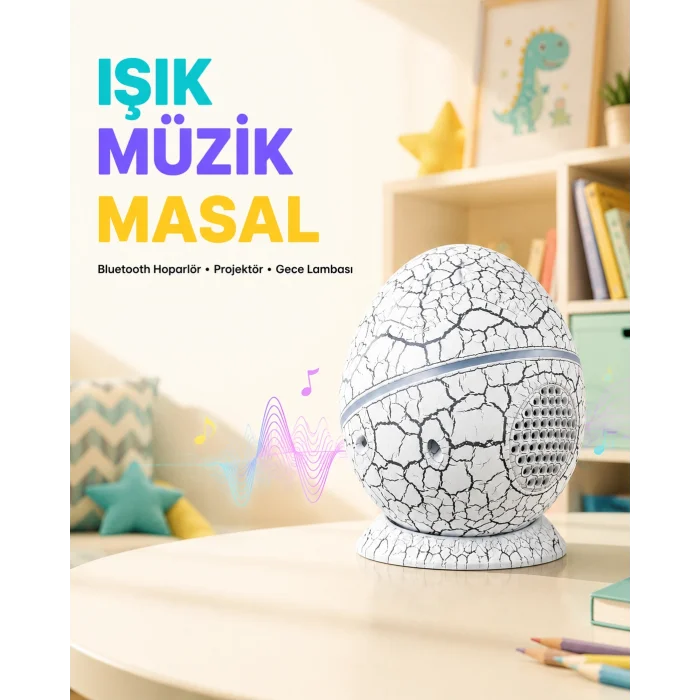 Bluetooth Bağlantılı Dinozor Yıldız Projektör Gece Lambası ve Uyku Yardımcısı