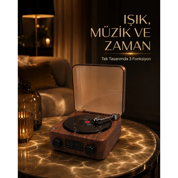 Bluetooth Hoparlörlü Gece Lambası Dijital Saat ve Ambiyans Işığı Çok Amaçlı