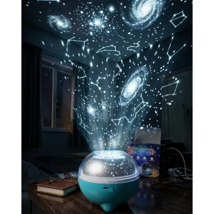Bluetooth Hoparlörlü Yıldız Projeksiyon Gece Lambası Uzaktan Kumandalı ve Döner Işık Efektli
