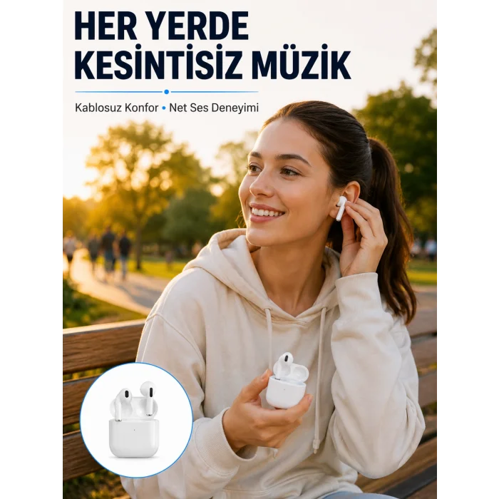 Bluetooth Kulaklık Beyaz Çağrı Cevaplama Dokunmatik Kontrol Kablosuz Yeni Nesil