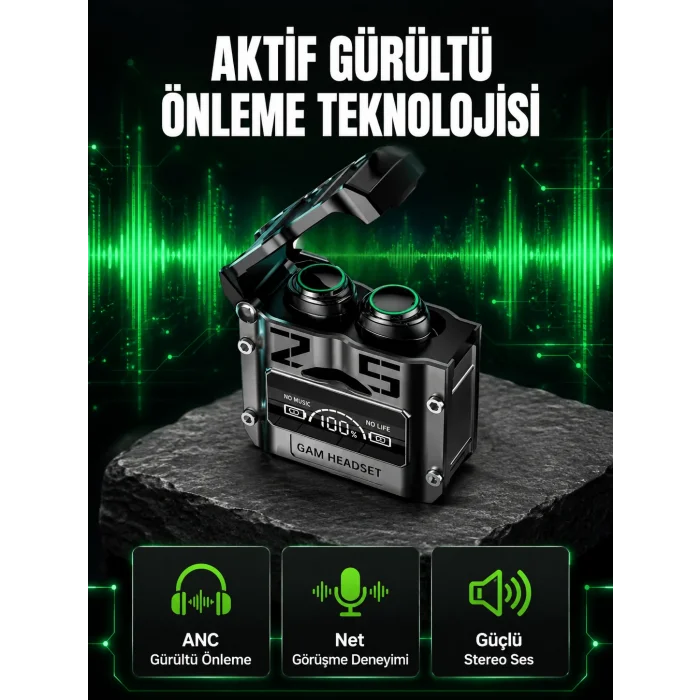 Bluetooth Kulaklık Kablosuz ANC Gürültü Önleyici Stereo Ses Yeni Nesil