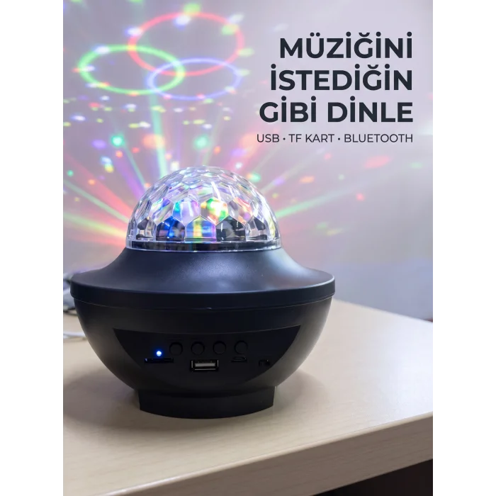 Bluetooth Müzikli Disko Işığı RGB Parti Projektörü Dahili Hoparlör USB Micro SD Destekli