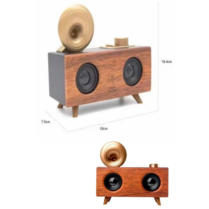 Bluetooth Nostalji Speaker Radyo Gramofon Ahşap Renk Vintage