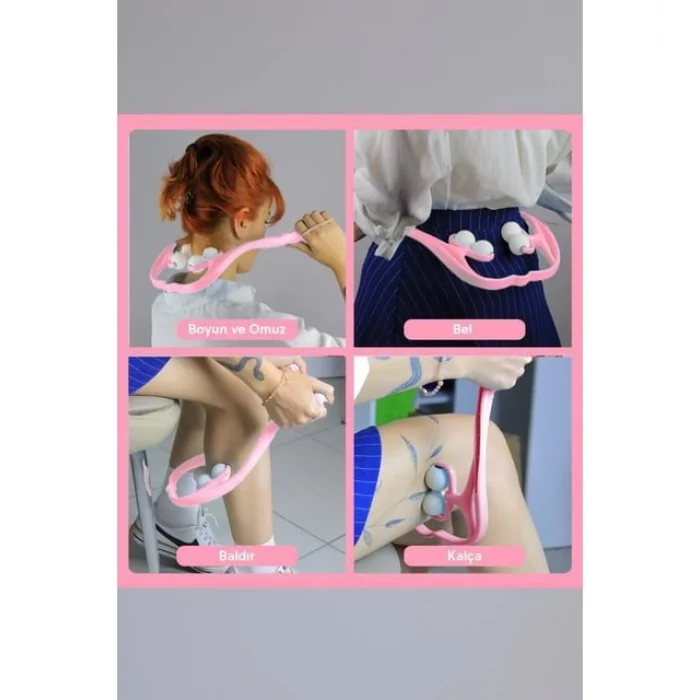 Boyun Bacak Ayak Bel Masaj Aleti Çok Fonksiyonlu Manuel 4 Tekerlekli - Pembe