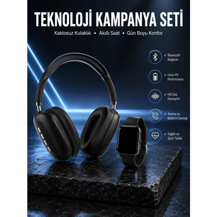 Boyun Bantlı Kulaklık ve 7 Kordonlu Yeni Nesil Akıllı Saat Kampanyası Yüksek Ses Kaliteli