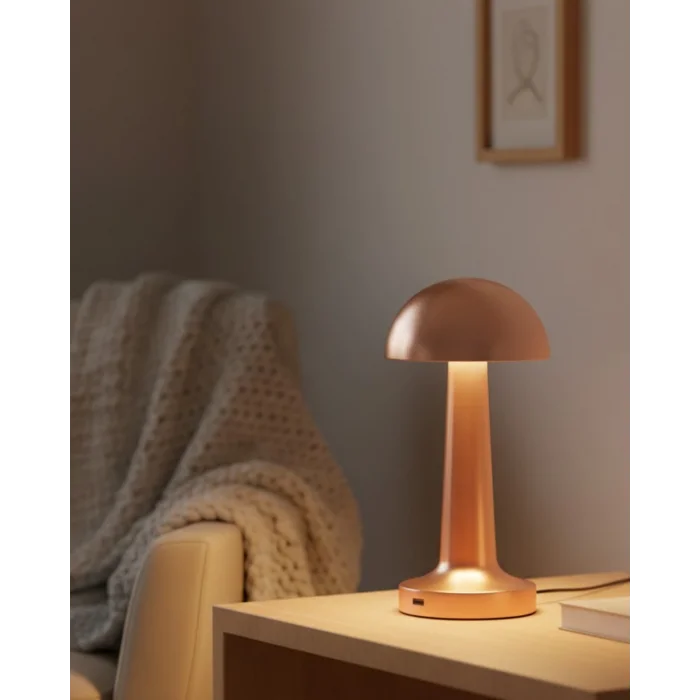 Bronz Dokunmatik Masa Lambası 3 Renk LED Şarjlı Kablosuz USB Çıkışlı