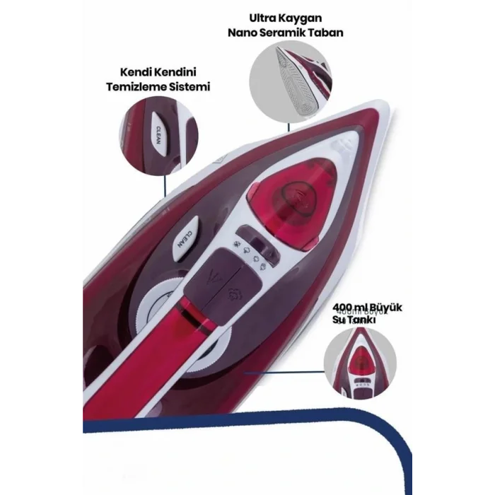 Buharlı Kablolu Ütü 2200 Watt Kireçlenme Önleyici Şok Buharlı
