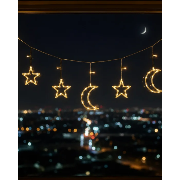 Büyük Ay Yıldız LED Ramazan Süsü Sıcak Beyaz Dekoratif Işık