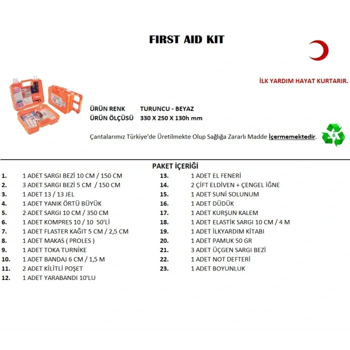 Büyük Boy İlk Yardım Seti First Aid Kit (5047)