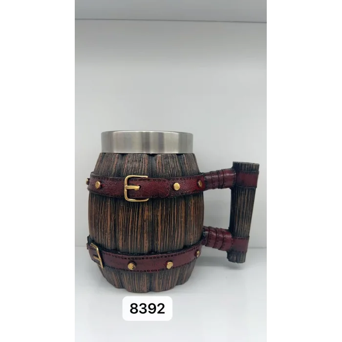 Büyük Boy Kemerli Fıçı Şeklinde Çelik Kupa Kod 8392