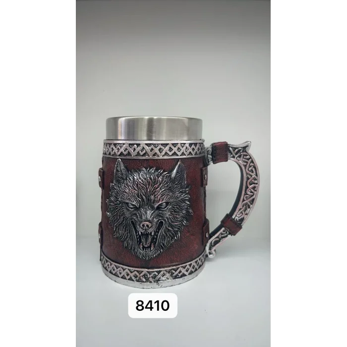 Büyük Boy Kurt Motifli Çelik Kupa Bardak Kod 8410