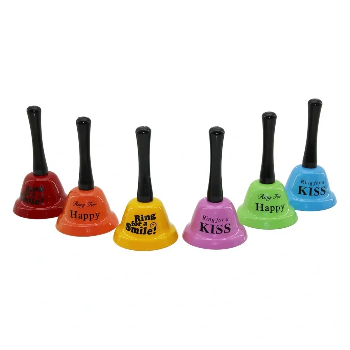 BÜYÜK   TUTMALI - SALLAMALI  RENKLİ METAL RESTORANT OTEL ZİLİ ÇAP: 7.5CM - PLS.SAPLI BOY: 13.5CM (5047)