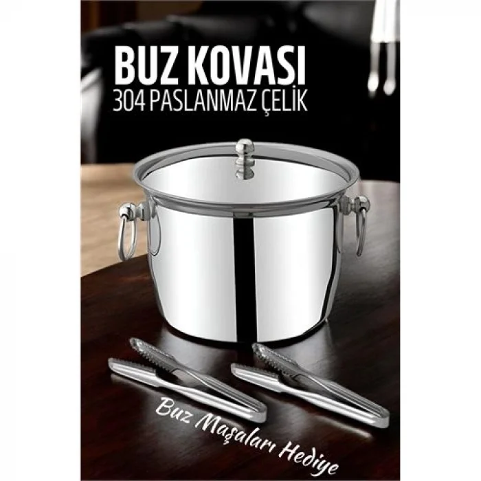 Buz Kovası 304 Paslanmaz Çelik ve Buz Maşası Seti Buz Termosu 721563
