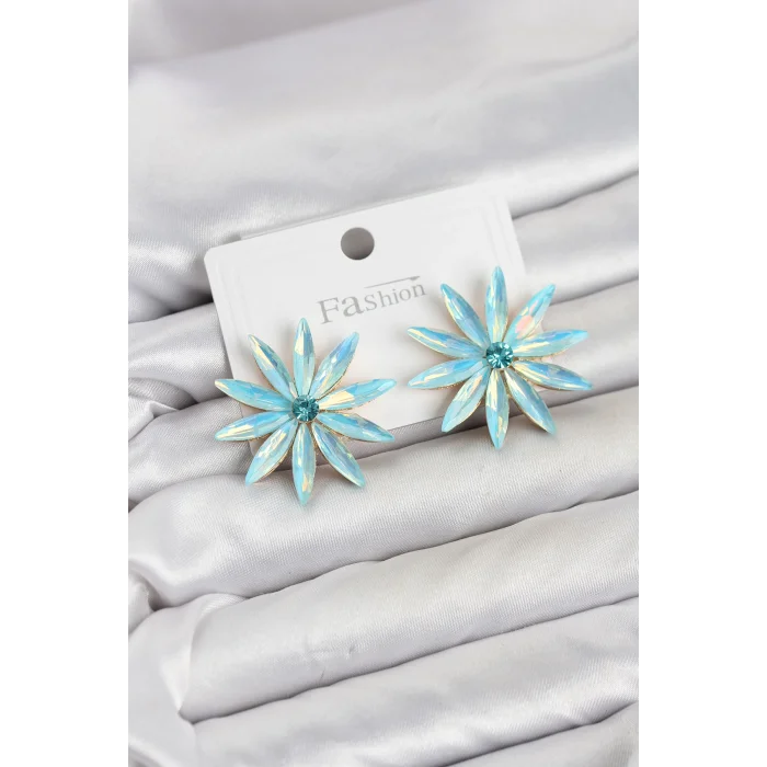 Buz Mavisi Kristal Taşlı Lotus Model Kadın Küpe