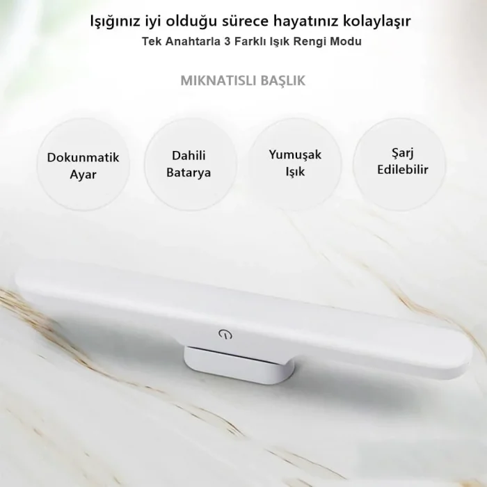 Cabınet Şarjlı Kolay Taşınabilir Mıknatıslı Led Işık Kablosuz Kademeli 3 Renk Aplik (5047)