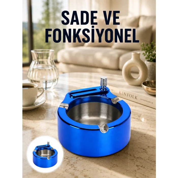 Çakmaklı Küllük Paslanmaz Çelik Şık Masa Aksesuarı Yeni Nesil