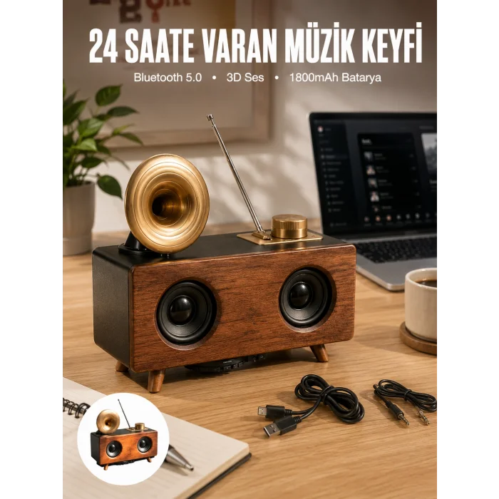 Çalar Radyo Müzik Kutusu Nostaljik Hoparlör Speaker