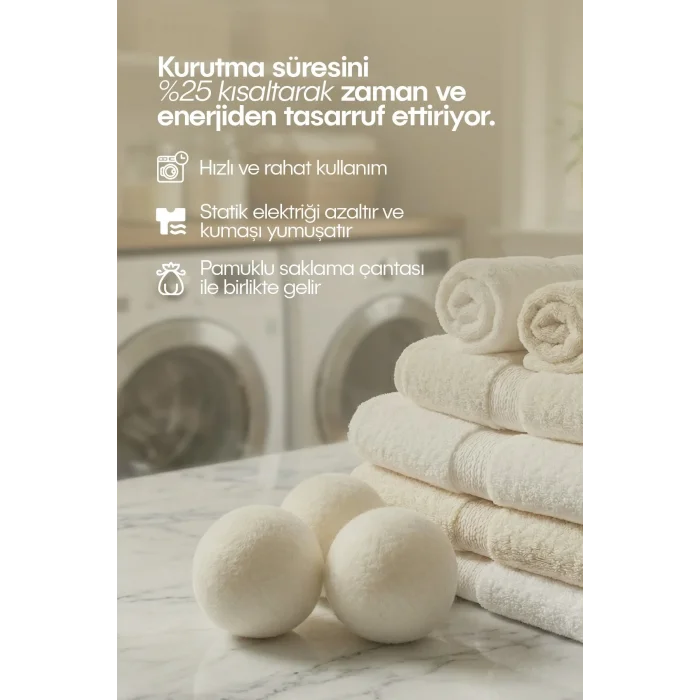 Çamaşır Yün Kurutma Topu Ve Koku Seti - Kurutma Makinesi İçin - 3 Adet Top