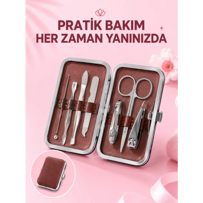 Çantalı 7 Parça Manikür Pedikür Seti Tırnak Makası Cımbız Törpü