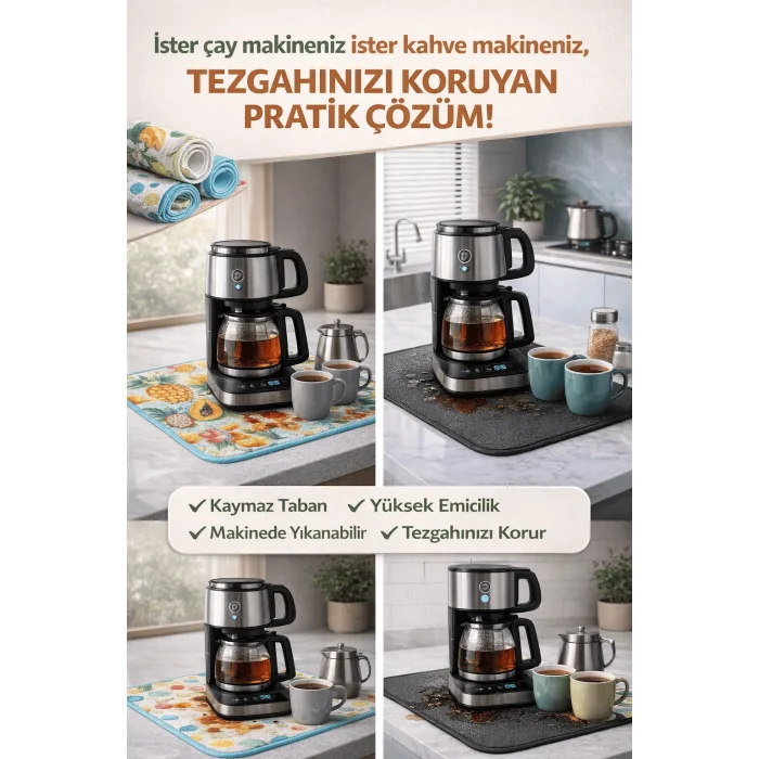 Çay Matı Çay Makinesi % 100 Mikrofiber Altlığı Su Emici Tezgah Koruyucu Kurulama Matı