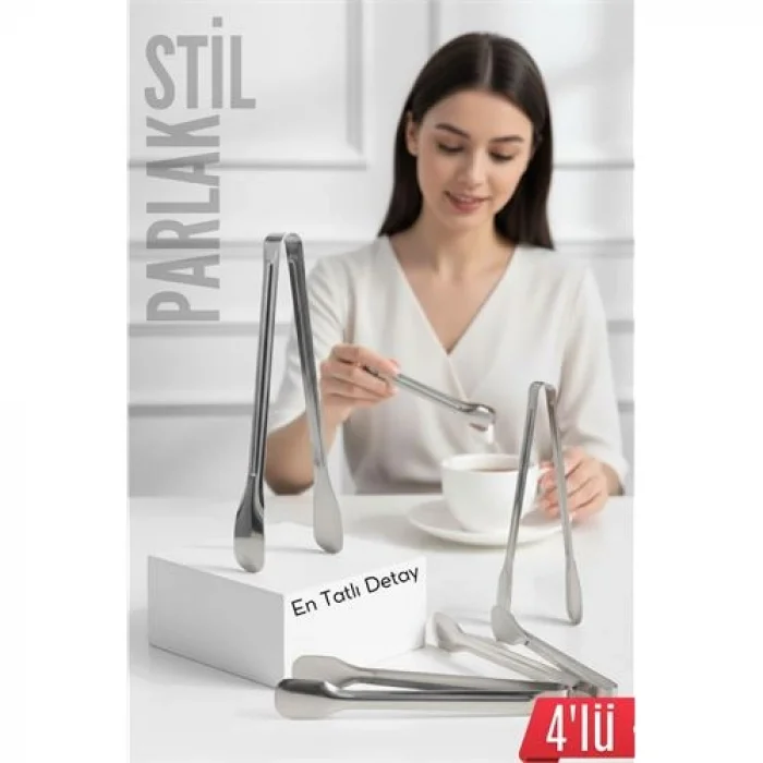 Çelik 4lü Şeker Maşası 13 CM | Buz, Limon ve Küp Şeker Servis Maşası