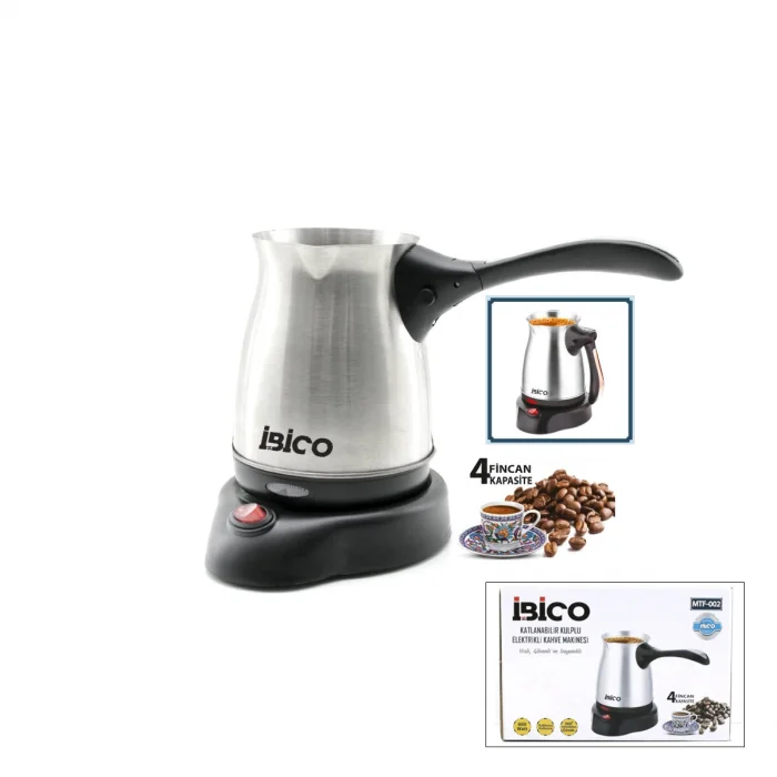 ÇELİK ELEKTRİKLİ CEZVE TÜRK KAHVE MAKİNESİ - 4FİNCAN=400ML KABLOSUZ KULLANIM- 360°DÖNER 600W MTF-002 (5047)
