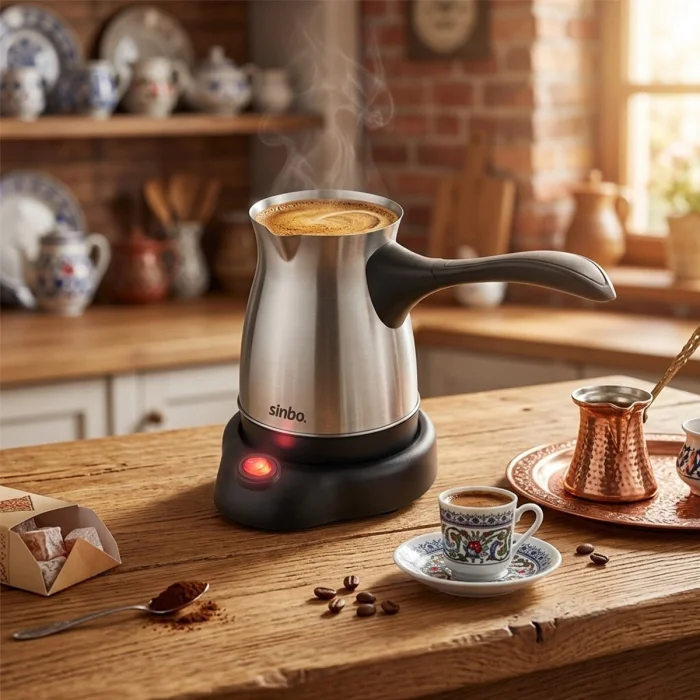 ÇELİK ELEKTRİKLİ CEZVE TÜRK KAHVE MAKİNESİ - 6FİNCAN=500ML 360° KABLOSUZ KULLANIM KATLANIR KULP 600W SCM-9039 (5047)