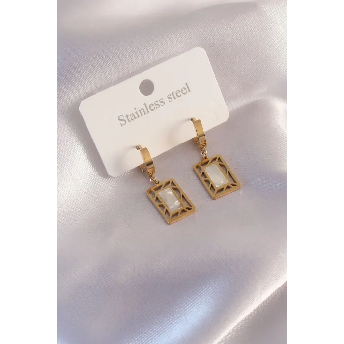 Çelik Gold Renk Kare Kadın Küpe