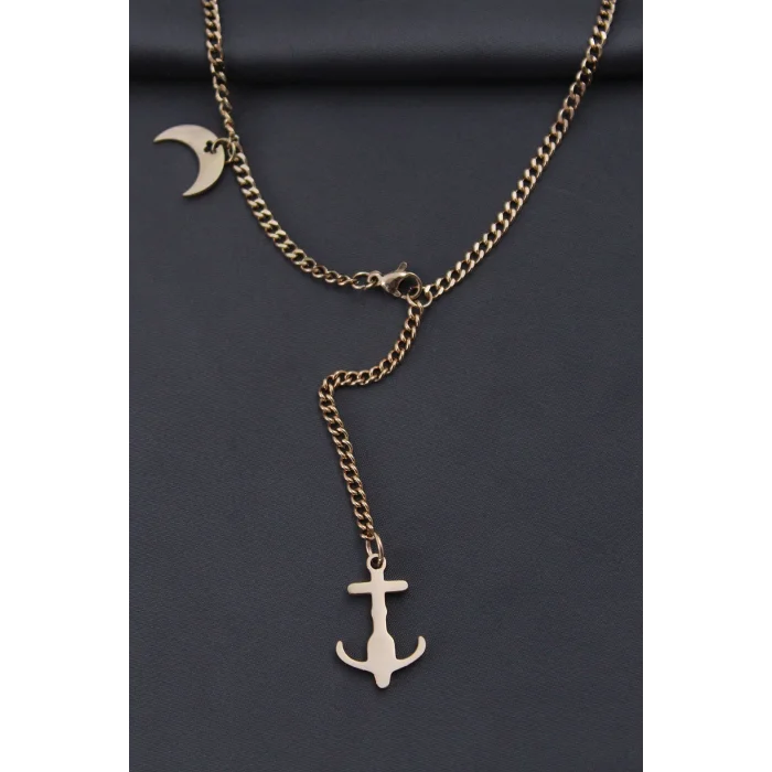 Çelik Rose Renk Çapa Tasarımlı Kadın Kolye