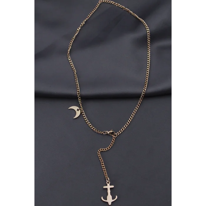 Çelik Rose Renk Çapa Tasarımlı Kadın Kolye