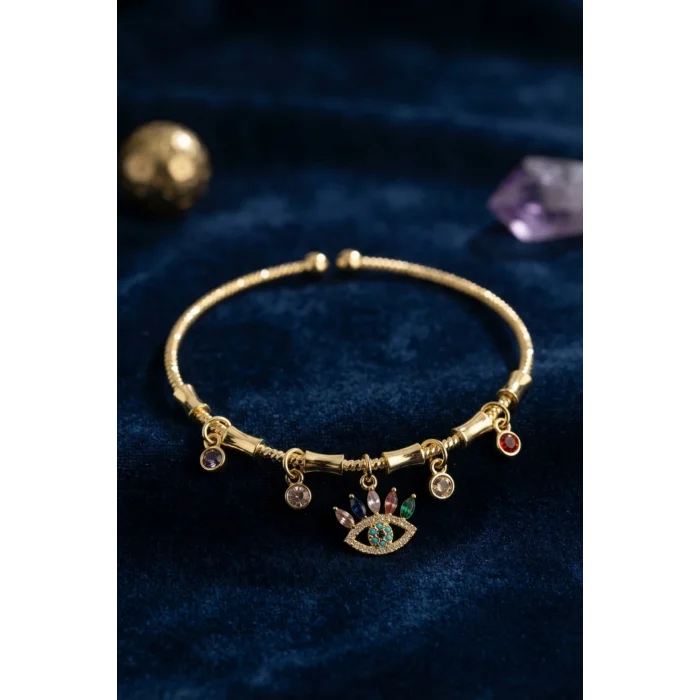 Pirinç Gold Renk YSX Taşlı Göz Model Charmlı Bileklik