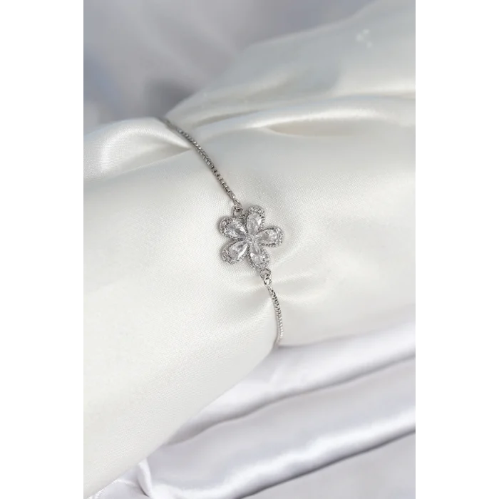 Çiçek Model Asansörlü Gümüş Renk Kadın Bileklik