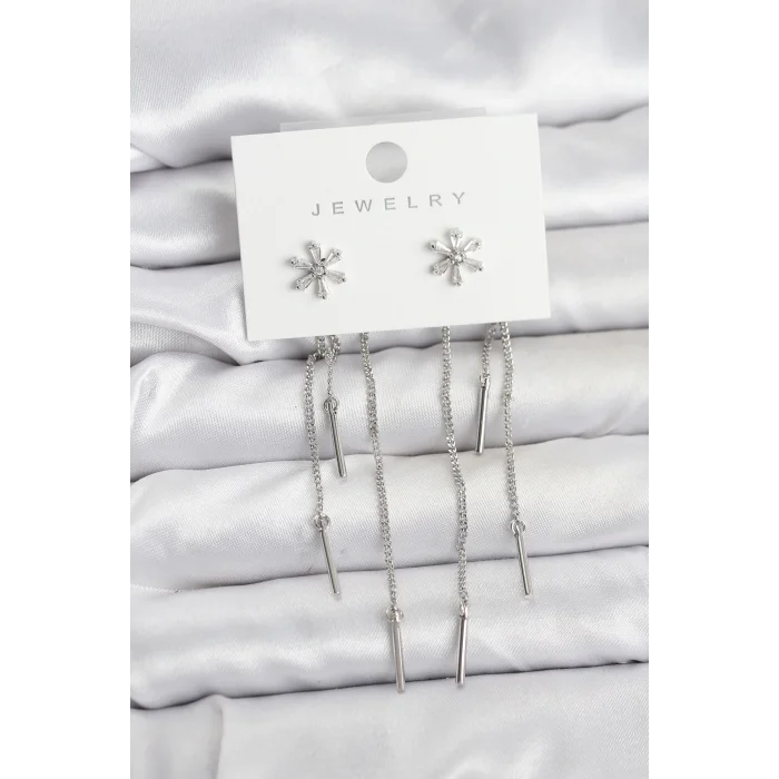 Çiçek Model Gümüş Pirinç Sallantılı Kadın Küpe