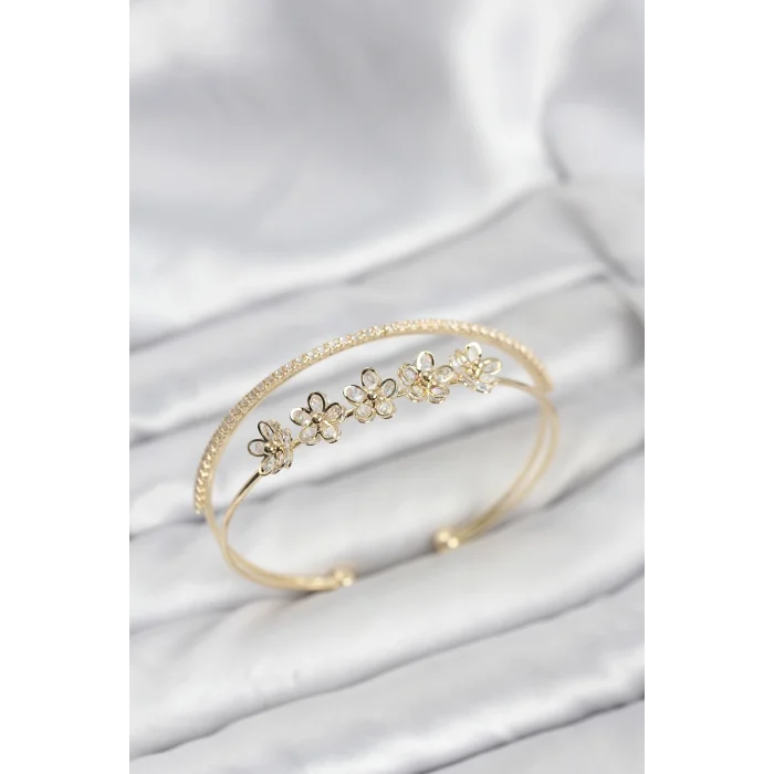 Çiçek Model Pirinç Gold Renk Kadın Bileklik