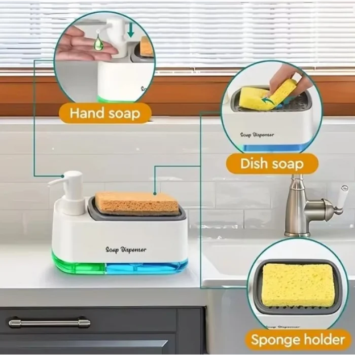 Çift Hazneli Sıvı Sabunluk, Süngerlik ve Otomatik Deterjanlık (5047)
