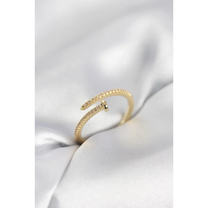 Çivi Model Zirkon Taşlı Gold Renk Kadın Yüzük