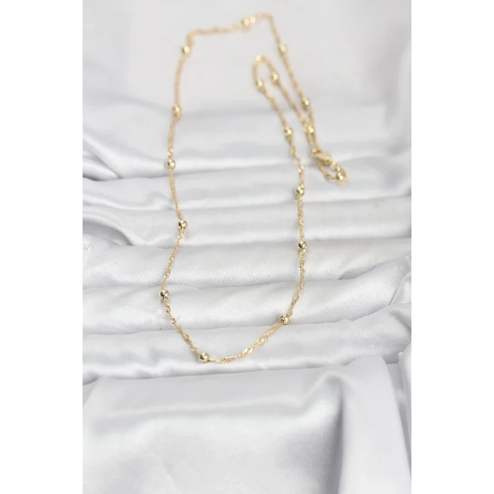 CM 14K Gold Renk Burgu ve Top Zincirli Model 60 cm Kadın Kolye