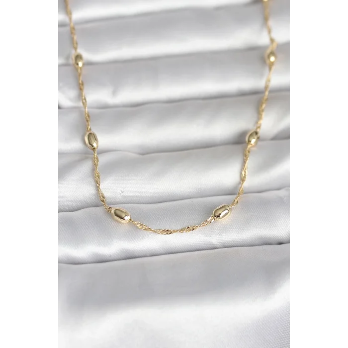 CM 14K Gold Renk Burgu Zincirli Damla Topçuk Model 45 cm Kadın Kolye