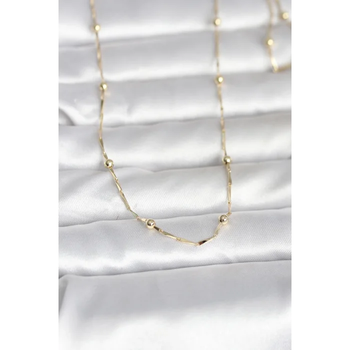 CM 14K Gold Renk Kesme Çubuk Zincir Topçuklu Model 60 cm Kadın Kolye